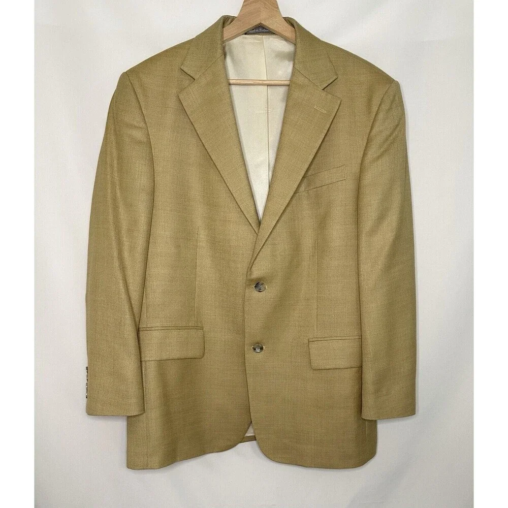 Oscar De La Renta Silk Wool Blend Tan‎ Blazer Sport Jacket Lined Men's 42R